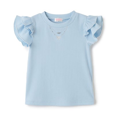 メゾピアノ mezzo piano ネックレス刺しゅう 2wayテレコTシャツ （サックス）