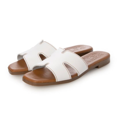 オー マイ サンダルズ Oh my Sandals スクエアトウフラットミュールサンダル （白いこと）