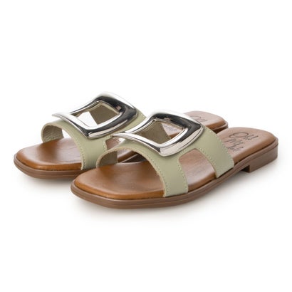 オー マイ サンダルズ Oh my Sandals メタルバックルフラットサンダル (ライトグリーン)