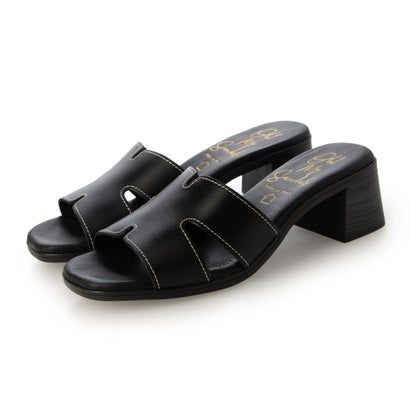 オー マイ サンダルズ Oh my Sandals チャンキーヒールレザーミュールサンダル （黒いこと）