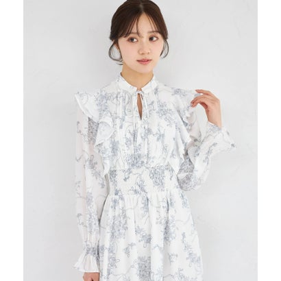 トッコクローゼット tocco closet ラインフラワー×リボンプリントラッフルフリルワンピース
