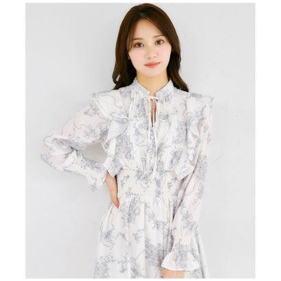トッコクローゼット tocco closet ラインフラワー×リボンプリントラッフルフリルワンピース