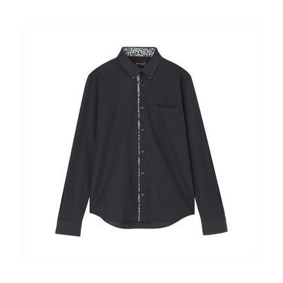 トーキョーシャツ TOKYO SHIRTS 【ストレッチ】 デザインカジュアルシャツ ボタンダウン 長袖 ニットシャツ メンズ （ブラック）