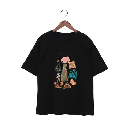 アンナニコラ Anna Nicola モチーフプリント半袖Tシャツ （ブラック）
