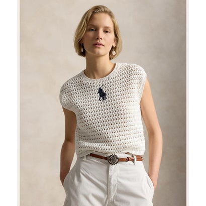 ポロ ラルフ 置き目レン POLO RALPH LAUREN Big Pony クロシェイド 綿織物 スウェーター （100白いこと） レディースファッション-その他