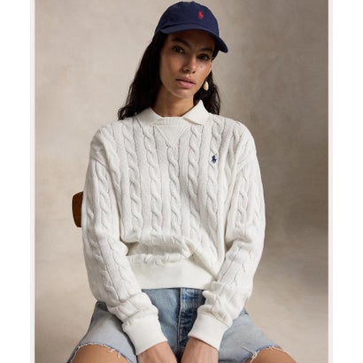 ポロ ラルフ ローレン POLO RALPH LAUREN ケーブルニット コットン ポロカラー セーター （100ホワイト）