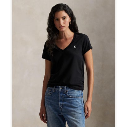 ポロ ラルフ 置き目レン POLO RALPH LAUREN 綿織物 ティーシャツ Vのど首 ティーシャツ （001黒いこと） その他-レディースファッション