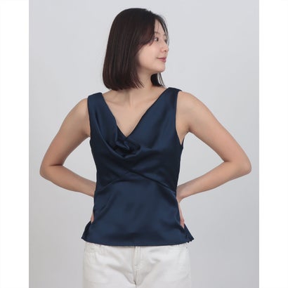 リナシメント RINASCIMENTO VネックドレープサテンTOPS （Blu Navy）