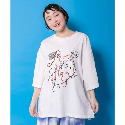 スカラー ScoLar カセットテープにからまるネコTシャツ （オフホワイト）