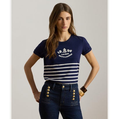 置き目レン ラルフ 置き目レン LAUREN RALPH LAUREN ストライプド エンブロイダリーロゴ ティーシャツ ティーシャツ （400青色） その他-レディースファッション