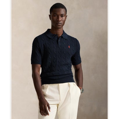 ポロ ラルフ ローレン POLO RALPH LAUREN ケーブルニット コットン ポロカラー セーター （400ブルー）