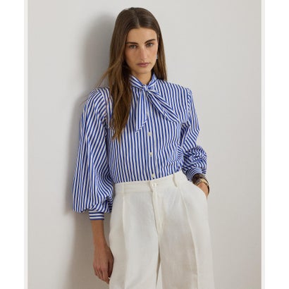 ローレン ラルフ ローレン LAUREN RALPH LAUREN ストライプド コットン ブロードクロス タイネック シャツ （400ブルー） 18,722円