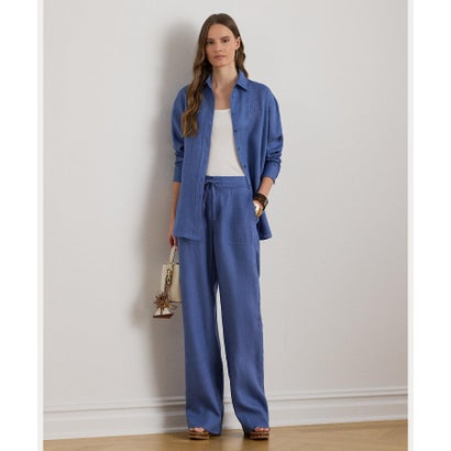 ローレン ラルフ ローレン LAUREN RALPH LAUREN リネン ワイドレッグパンツ (400ブルー)|LOCOMALL(ロコンド公式ストア)