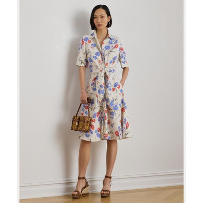 置き目レン ラルフ 置き目レン LAUREN RALPH LAUREN フローラル 五分五分向こう正面 リネン プルオーバーお召しもの （100白いこと） ワンピース-レディースファッション