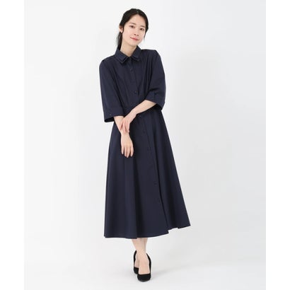 ストロベリーフィールズ STRAWBERRY FIELDS ダブルカラー美シルエットシャツワンピース （ネイビー） 19,536円