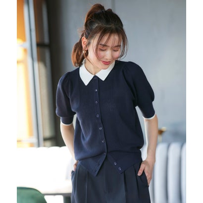 ルイルエブティック RUIRUE BOUTIQUE 洗える/ストレッチ ｜ 衿つき パフスリーブ ニット カーデ ｜ カーディガン・ニットカーディガン・トップス・ニットトップス・サマーニット・シアートッ