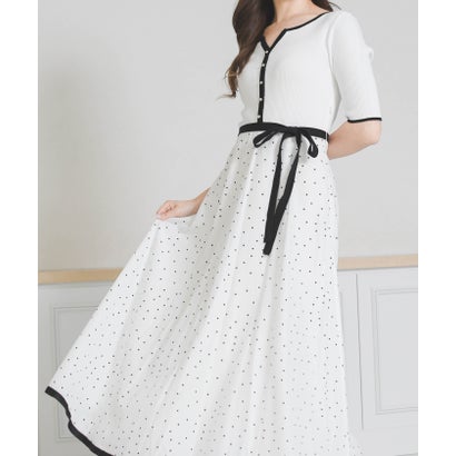ミッシュマッシュ MISCH MASCH 2026春夏新作 アソートドッキング配色ニットワンピース MM627409 （WHITE/BLACK）