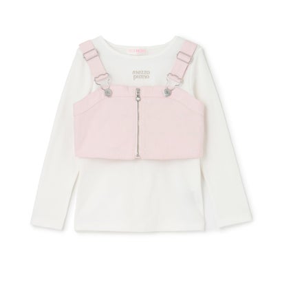 メゾピアノ mezzo piano ☆彡シュロの葉縫いビスチェ＆長袖プルオーバー仕掛ける （サクラ色）