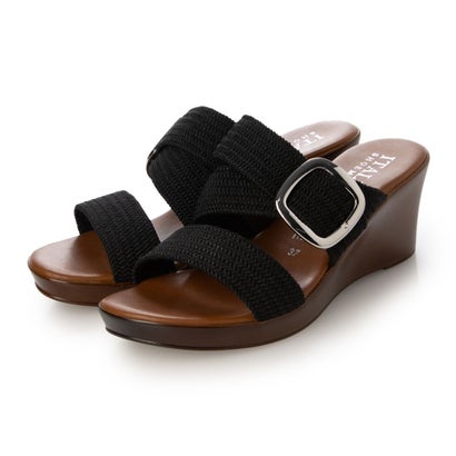 イタリアンシューメーカーズ ITALIAN SHOEMAKERS ビッグバックルウェッジミュールサンダル （黒いこと） 靴-レディース靴-サンダル