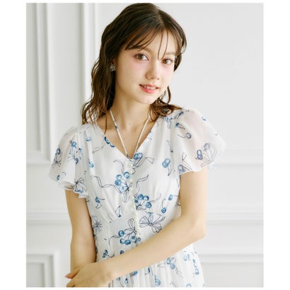 トッコクローゼット tocco closet チェリー×リボンプリントフロントパールボタンプリーツワンピース