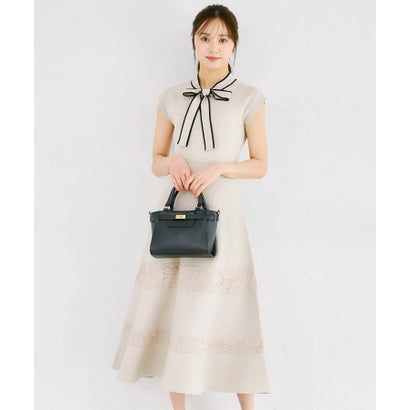 トッコクローゼット tocco closet 配色ボウタイニットレースラインニットワンピース