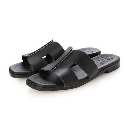 オー マイ サンダルズ Oh my Sandals スクエアトウフラットレザーサンダル （黒いこと）
