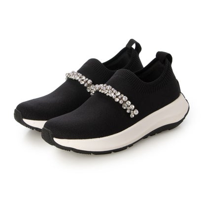相応うフロップ fitflop F-MODE 流出 パール＆結晶 編み物 スリッポン スニーカー （Black）