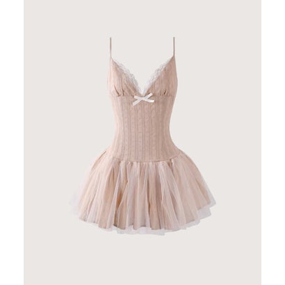 ラポミ プチ 天使の都市 POMME petit Romantic Mesh Flare Cami Dress （Pink）