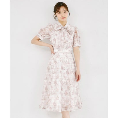 トッコクローゼット tocco closet シアーチェック×フラワープリントフレアスカート