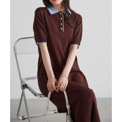 ラナン RANAN ダブルカラーポロニットワンピース （ブラウンケイ） 4,211円