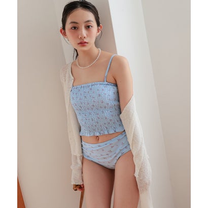 ミエット miette 3点セット/シャーリングビキニ×ショートパンツ/水着 【返品不可商品】 （ライトブルー）