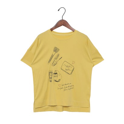 エグランティーヌ EGLANTINE コスメ柄刺繍半袖Tシャツ【日本製】ローズペトール (レモンイエロー)