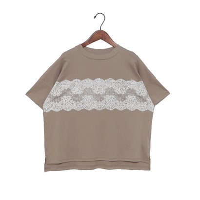 エグランティーヌ EGLANTINE レース柄プリント半袖Tシャツ【日本製】ローズペトール （グレイッシュベージュ）