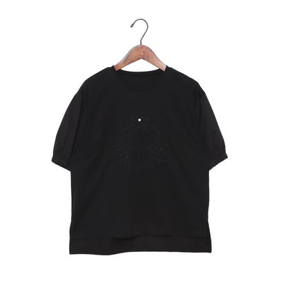アンナニコラ Anna Nicola 立体刺繍デザイン半袖カットソー （ブラック）