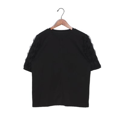 エグランティーヌ EGLANTINE ひらひらチュール袖Tシャツ （ブラック）