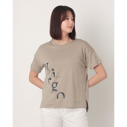 エグランティーヌ EGLANTINE アシンメトリーロゴプリント半袖Tシャツ【日本製】ローズペトール (グレイッシュベージュ)|LOCOMALL(ロコンド公式ストア)