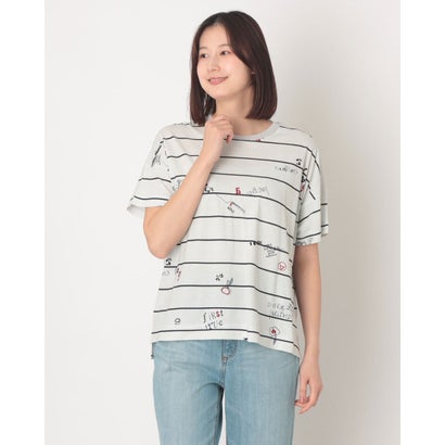 ブローディア BRODIAEA 落書き風プリントボーダー半袖Tシャツ【日本製】 （シルバーグレー）