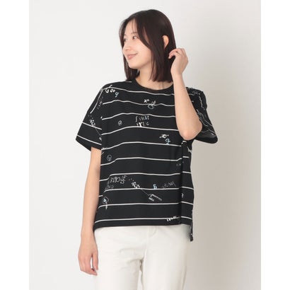 ブローディア BRODIAEA 落書き風プリントボーダー半袖Tシャツ【日本製】 （ブラック）