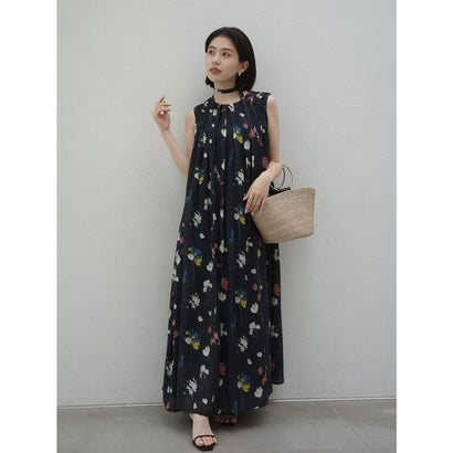アニュアンス anuans フローラルモチーフプリントワンピース （NAVY）