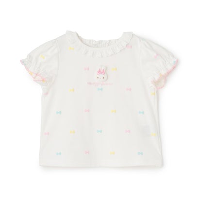 メゾピアノ mezzo piano ウサギマスコットつき リボン柄 半袖Tシャツ （オフ ホワイト）