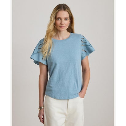 ローレン ラルフ ローレン LAUREN RALPH LAUREN アイレット コットン ジャージー & ブロードクロス トップ （400ブルー）