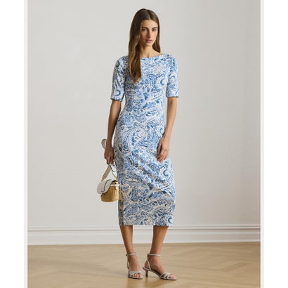 置き目レン ラルフ 置き目レン LAUREN RALPH LAUREN ペイズリー 綿織物 猪牙のど首 MIDI お召しもの （100白いこと）