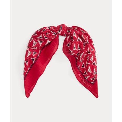 ローレン ラルフ ローレン LAUREN RALPH LAUREN セールボートプリント コットンシルク スクエア スカーフ （600レッド）