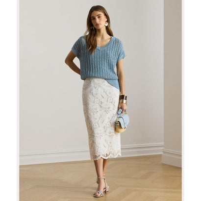 ローレン ラルフ ローレン LAUREN RALPH LAUREN ペイズリーアイレット コットン ミディ ペンシル スカート （100ホワイト）