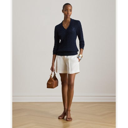 ローレン ラルフ ローレン LAUREN RALPH LAUREN プリーテッド リネンブレンド ツイル ショートパンツ (100ホワイト)|LOCOMALL(ロコンド公式ストア)