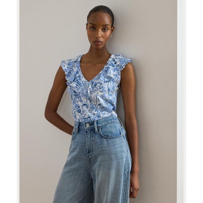 置き目レン ラルフ 置き目レン LAUREN RALPH LAUREN ペイズリー フラウンス刈り込み 平板 捩り受け答え いの一番 （100白いこと）