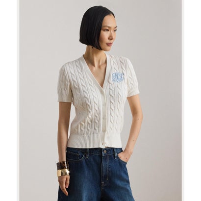 置き目レン ラルフ 置き目レン LAUREN RALPH LAUREN 有線テレビ編み物 綿織物 遊撃手捩り ジレー （100白いこと）