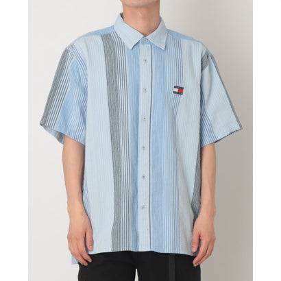 トミー ヒルフィガー TOMMY HILFIGER リラックスストライプショートスリーブシャツ （ライトブルー）