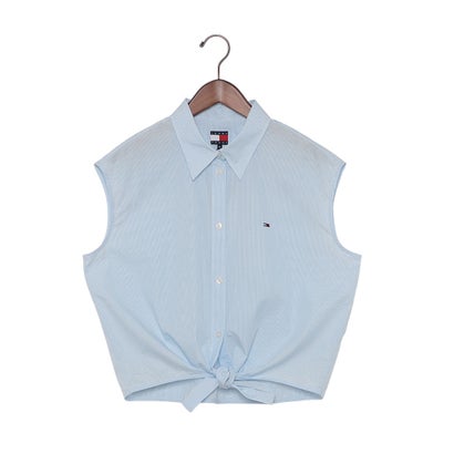トミー ヒルフィガー TOMMY HILFIGER タイフロントポプリンノースリーブシャツ （マルチ）
