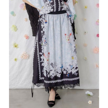 スカラー ScoLar お花いっぱい レース×ドロスト付きスカート （ブラック）